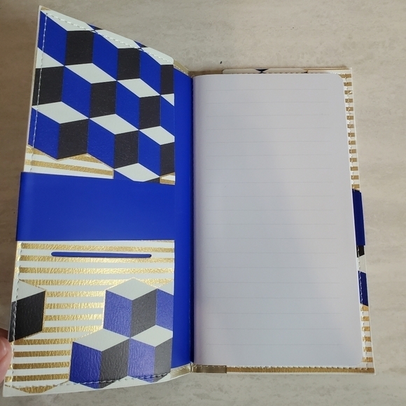 Jonathan Adler Travel Journal Blue Gold Metallic Geometric Vegan Leather New‎ - Picture 4 of 7